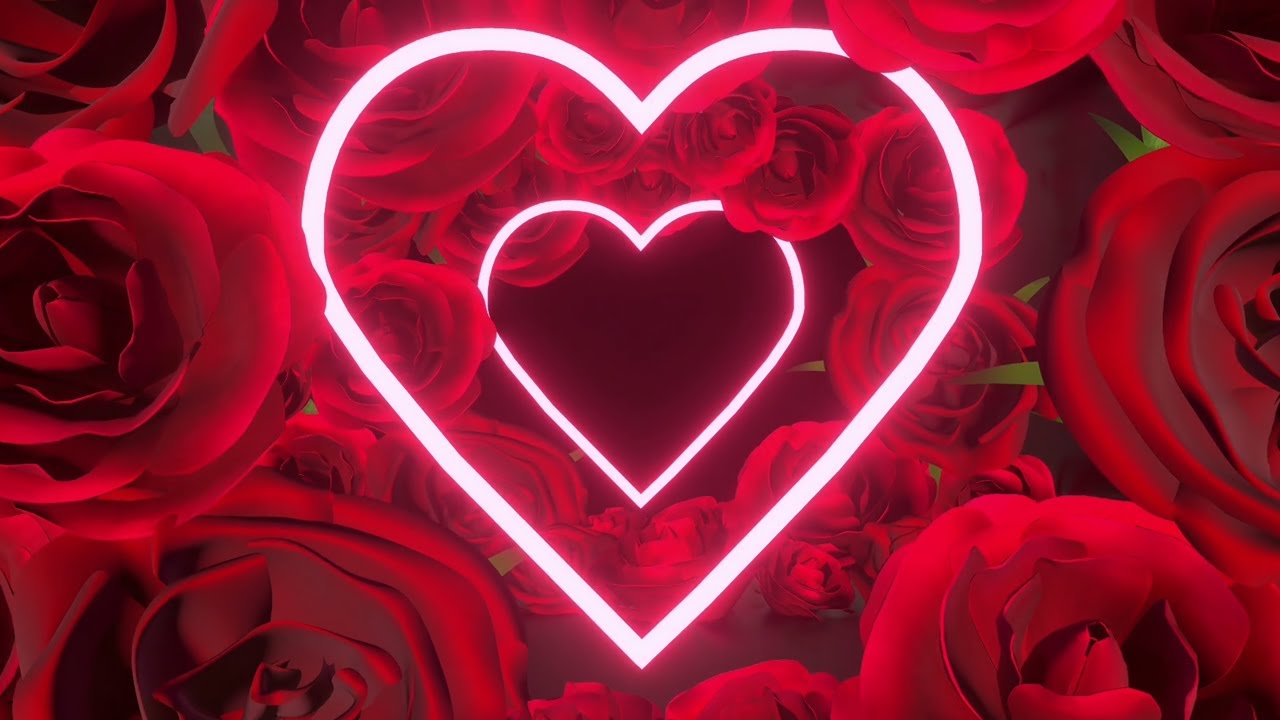 4K Valentine's Day Motion Graphics | Neon Heart Tunnel with Red Roses | Romantic Frame TV Art 2025