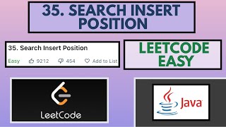 YouTube video 'Leetcode | 35. Search Insert Position | Easy | Java Solution'