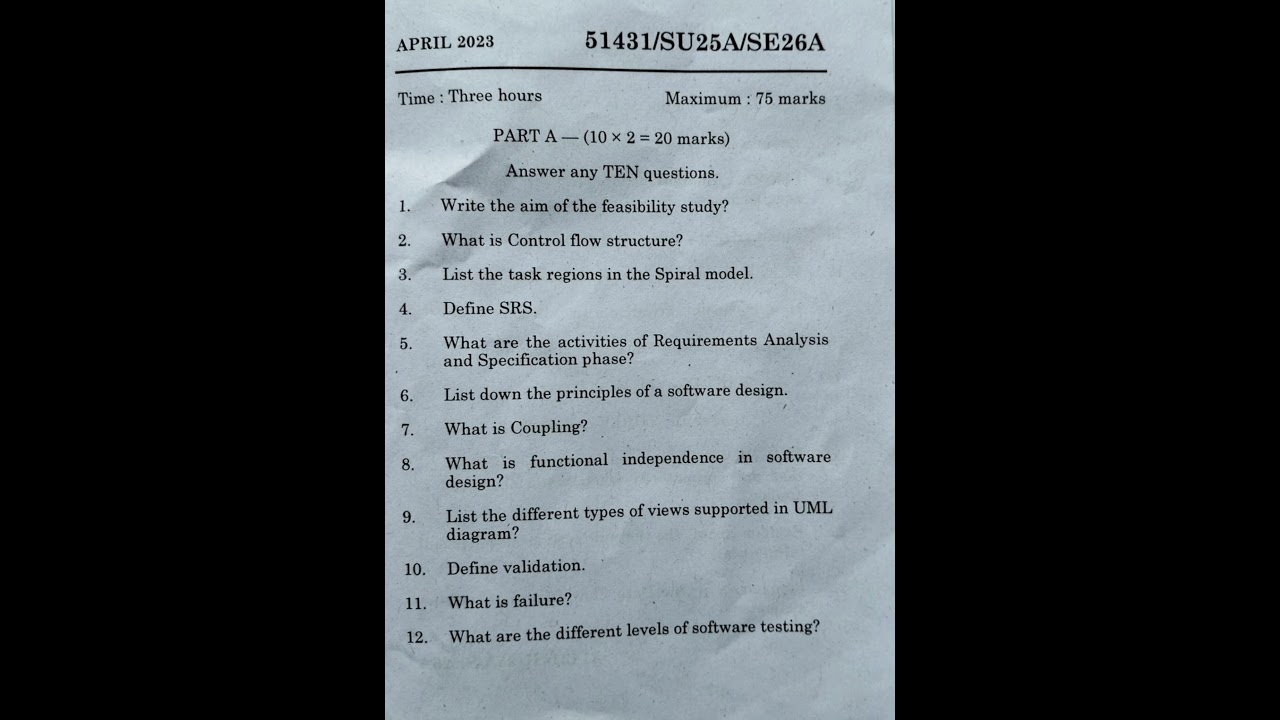 b.sc computer science software Engineering questions paper Madras University 🙌👍