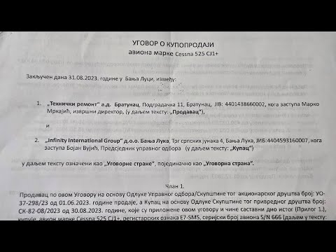 EKSKLUZIVNO TAJNI UGOVOR kako je Prointer kupio avion Vlade Republike Srpske za 1,8 miliona KM