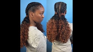 Two feed in braids with curly ponytails
