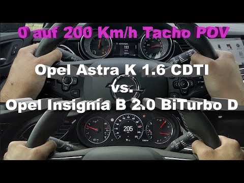 Opel Insignia B 2.0 BiTurbo D 4x4 vs. Opel Astra K 1.6 CDTI 0-200 Km/h Tacho Duell