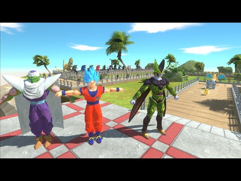 GOKU SSJ & CELL PERFECT & PICCOLO VS GHIDORAH DESERT ISLAND DEATHRUN -Animal Revolt Battle Simulator