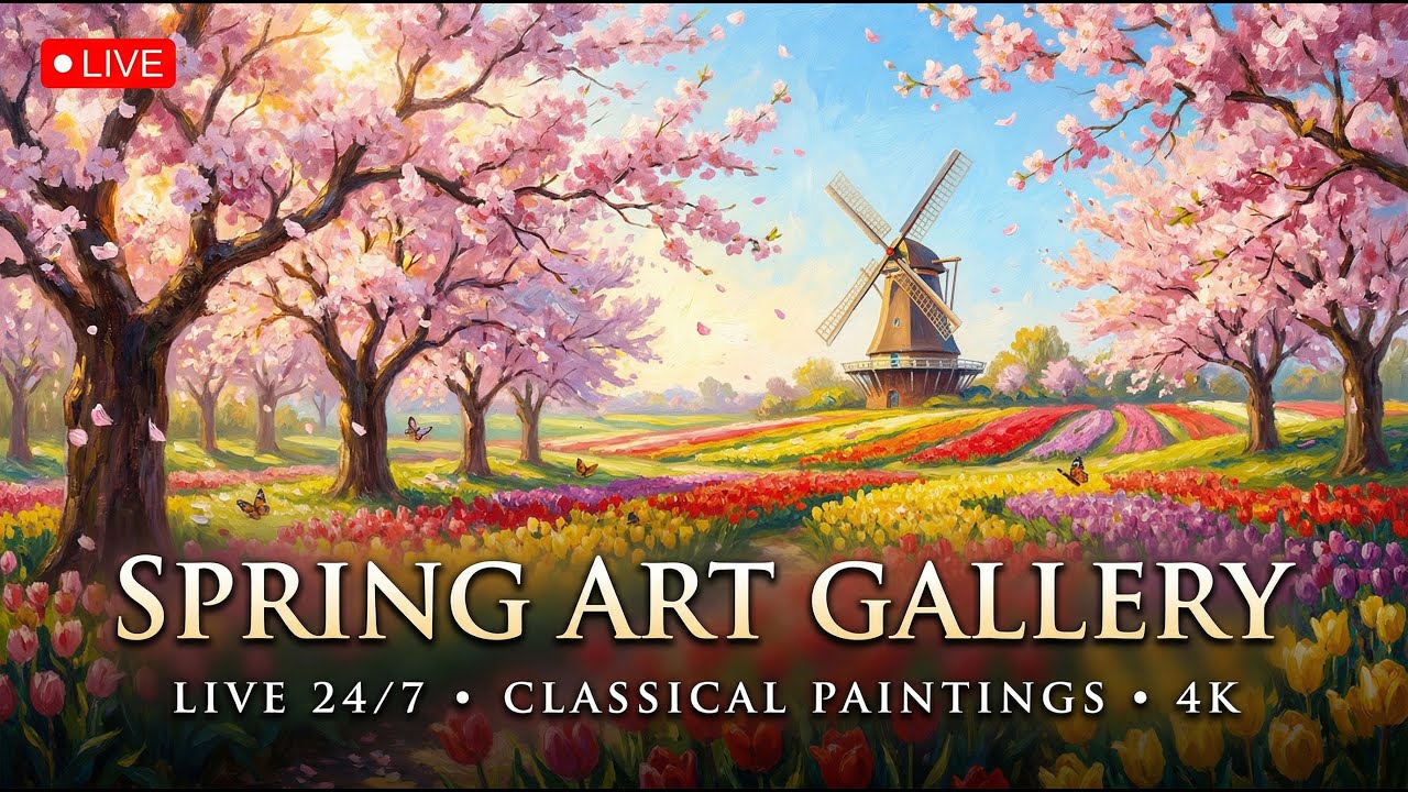 🌸 Spring Art Gallery LIVE - Classical Paintings - Ambient 4K — 4K ambient art screensaver in baroque gold frame