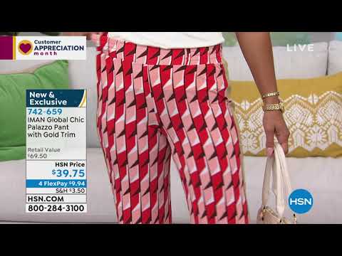 IMAN Global Chic Palazzo Pant with Gold Trim