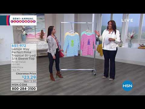 Lemon Way Perfect Pima Tropical Striped 3/4 Sleeve Tee