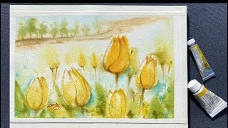Watercolor Painting -Yellow Tulip- Wet on Wet-Tutorial Step by Step