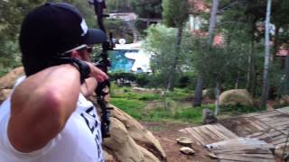 Cam shooting over Joe Rogan's pool