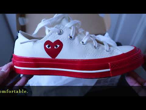 COMMES DE GARÇON PLAY X CONVERSE RED MIDSOLE (Pristine/Red/Egret) - Unboxing + try-on