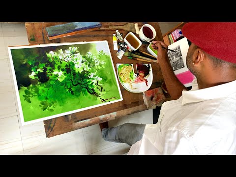 Semi Abstract Painting Flowers in Watercolor | Experimental Watercolour Techniques | Shahanoor Mamun