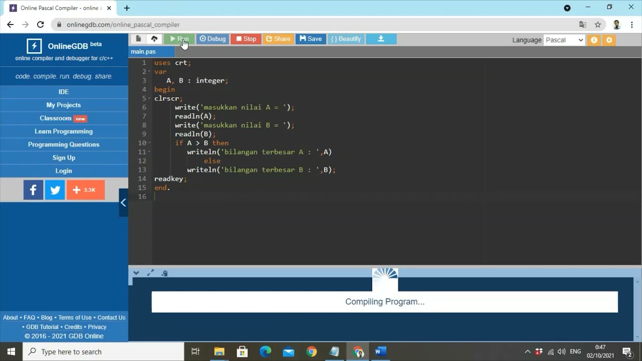 Tutorial Compiler Online Bahasa Pemrograman PASCAL (Dengan Mudah)