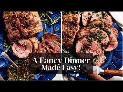 Roasted Leg of Lamb with Garlic & Rosemary + Mint Chimichurri