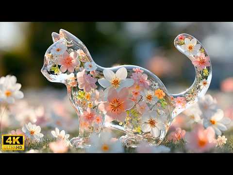 A Crystal Cat Reflecting the Seasons ✨ A Quiet Journey Through the World [4K]