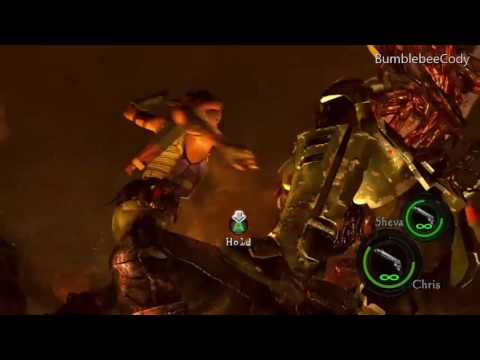 Resident Evil 5 2016: (Secret kill) Chris and Sheva Ultimate Knife Attack on Final Boss Wesker