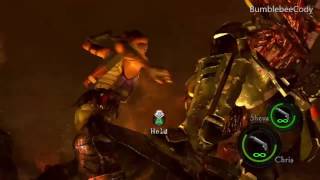 Resident Evil 5 2016: (Secret kill) Chris and Sheva Ultimate Knife Attack on Final Boss Wesker