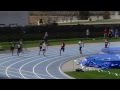 New York Relays/400M Invitational. Lane 6 in all Navy blue with big R on the chest and shorts. Coming in at first on final turn