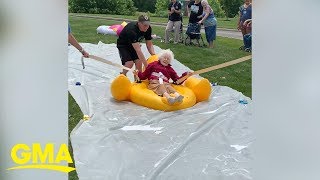 Senior citizens slip and slide into the summer in viral video  | GMA Digital