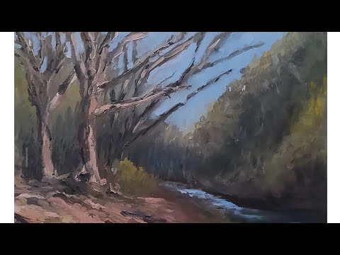 Proceso de pintura paso a paso de un paisaje en San Esteban