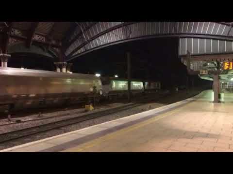 GBRF 66718 Sir Peter Hendy OBE runs through York on 4N07 Eggborough to Redcar 13/10/