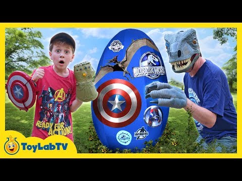 Dinosaurs vs Avengers Giant Surprise Egg! Jurassic World Fallen Kingdom, Infinity War Superhero Toys