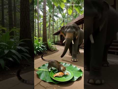Chef Cat Prepares Food for Elephant#cat #elephant #jungle #shortsfeed