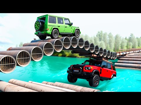 Cars vs Pipe Bridge x Upside Down Speed Bumps x Log Trap ▶️ BeamNG Drive