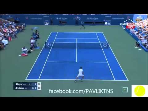 Roger Federer vs Leonardo Mayer US OPEN 2015 AMAZING POINT