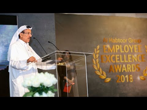 Al Habtoor Group Chairman Khalaf Ahmad Al Habtoor addresses employees at the 2018 Employee...
