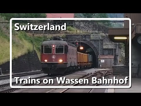 Trains in Gotthard, Switzerland. Wassen station // Swiss Train Compilation