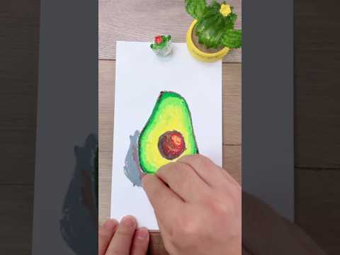 Draw a Half of an Avocado with Oil Pastels in 5 Minutes #oilpasteldrawing #easydrawing #shorts