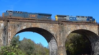 preview picture of video 'Two Lone CSX Engines Travel Over The Thomas Viaduct'