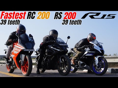 KTM RC200 39 teeth Sprocket vs Pulsar RS200 vs Yamaha R15 Drag Race