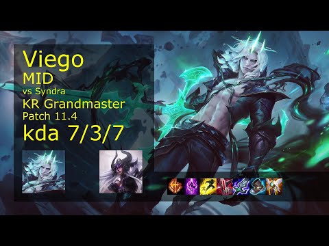 Viego Mid vs Syndra - KR Grandmaster 7/3/7 Patch 11.4 Gameplay // [롤] 비에고 vs 신드라 미드
