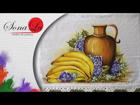 Aula 64 - Banana, Jarro e Amor Perfeito em Pano de Prato