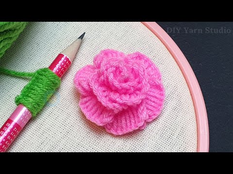 Amazing Trick with Pencil - Easy Woolen Rose Making at Home - No Crochet Flower - Valentine Gift