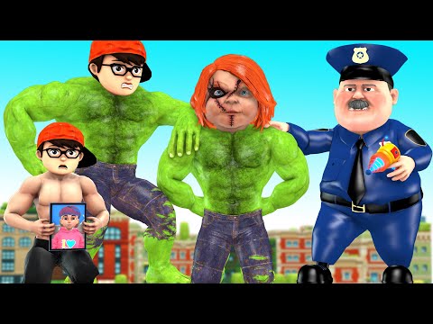 Good NickHulk Become Hero protect city vs Giant Chucky - Scary Teacher 3D police animation