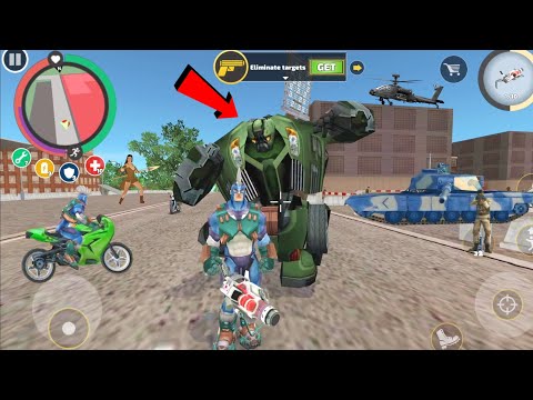 Rope Hero: Vice Town (Crazy Police Car Robot) Coward Robot Slipped on Slope - Android Gameplay HD