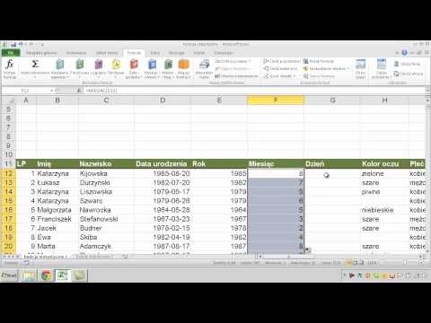 EXCEL - FUNKCJE ROK, MIESIĄC, DZIEŃ, DATA