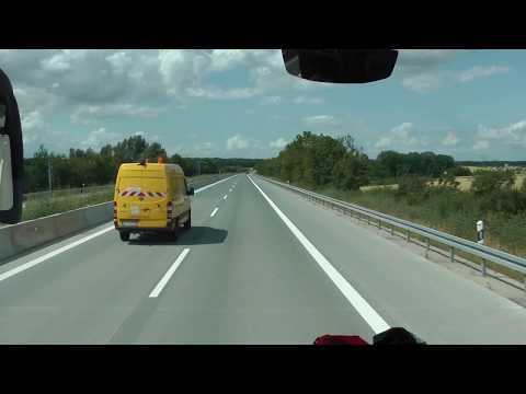 driver view A7 autobahn in Germany north from Rothenburg odT towards Würzburg