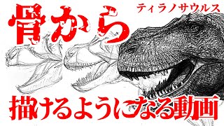 【恐竜の描き方】骨からティラノサウルスが描けるようになる動画｜恐竜イラスト入門