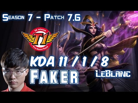 SKT T1 Faker LEBLANC vs TWISTED FATE Mid - Patch 7.6 KR Ranked