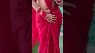 Red saree Bhabhi Wearing