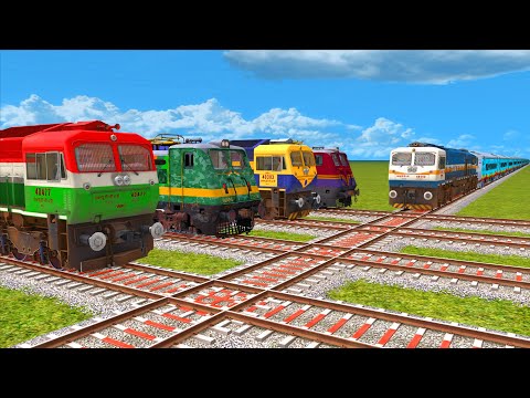 5 COLORFUL TRAINS QUEUE CROSSING ON DIAMOND DIFFERENT RAILROAD TRACK #6 -Indian Train Simulator 2022