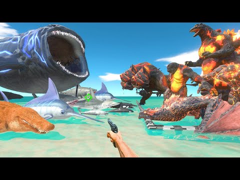 FPS Avatar in Aquapark Rescue Volcano Monsters and Fight Sea Monsters-Animal Revolt Battle Simulator