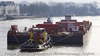 preview picture of video 'Ponton Schelde passeert de oude IJsselbrug bij Zutphen'