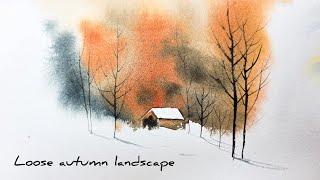 Anyone can paint this Loose Autumn Watercolor Landscape 🍁| Relaxing & Expressive Painting