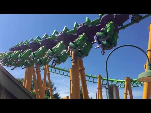 Off-ride footage of a Riddler Revenge train
