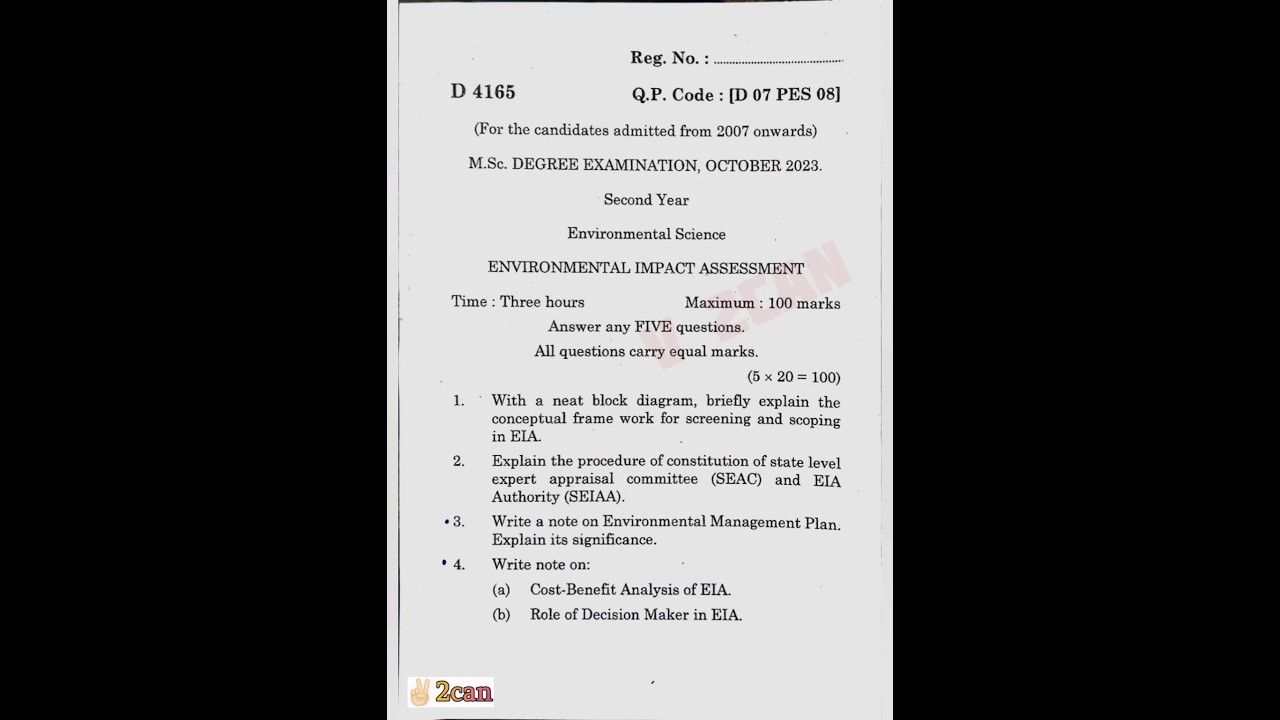 Environmental Impact Assessment|Question paper|