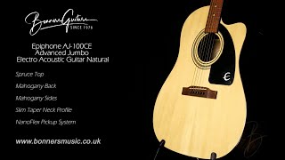 Video thumbnail for Epiphone AJ 100CE Advanced Jumbo Electro Acoustic Guitar Natural by Bonners Guitar Store