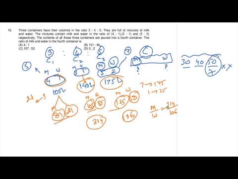 Three containers have their volumes in the ratio 3 : 4 : 5. They are full of mixtures of milk